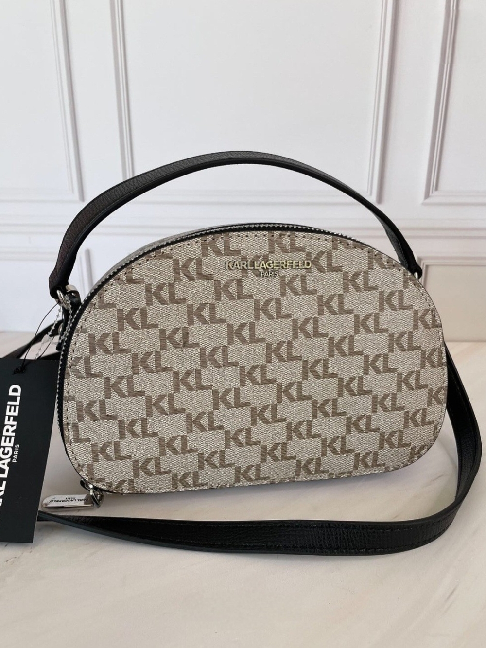 Karl Lagerfeld Beige Monogram Crossbody Bag